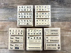 【中古】木製スタンプ112個セット アルファベット 数字 曜日 天気　ゴム印