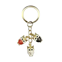 ふくろう キーホルダー 3羽 赤 黒 白 梟 縁起物 開運 幸運 金運 風水 金