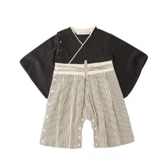 ＜在庫処分＞ベビー 和風ロンパース 黒 95cm（24〜36ヶ月）キッズ 着物風 カバーオール お祭り  bu1