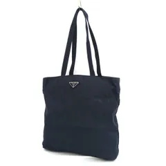 PRADA / プラダ ■セミショルダー　トートバッグ　ナイロン　レザー　濃紺　ブラック 【バッグ/バック/BAG/鞄/カバン】 ブランド【中古】 
