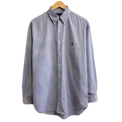 Ralph Lauren ラルフローレン BLAKE ボタンダウンシャツ コットンシャツ チェック柄 長袖シャツ ワンポイントロゴ 刺繍 白×紫 Mサイズ No.L045