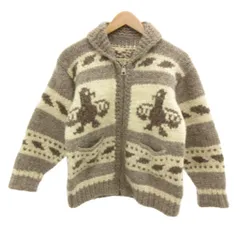 ノーブランド ヴィンテージ カウチンセーター ニット ジャケット サンダーバード柄 茶 ブラウン 動物柄 ショールカラー 長袖 /JS ■ECF001