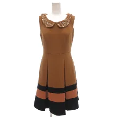 チェスティ Chesty ワンピース 0 ブラウン ミモレ丈 ノースリーブ ラウンドカラー ビジュー チャック /SC ■ECF003