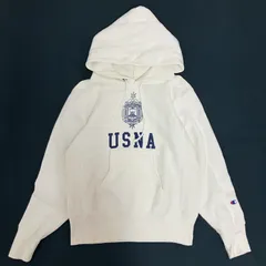 ◆ Champion チャンピオン パーカー USNA(アメリカ海軍兵学校）モデル Reverse Weave Sサイズ 裏起毛 ホワイト プルオーバー 古着