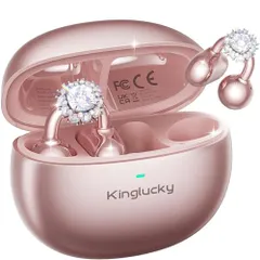 【2026進化】Kinglucky イヤーカフ イヤホン オープンイヤー チャーム おしゃれ 開放型イヤホン 取り外し可能なイヤリング付き 音漏れ防止 IPX5防水 50時間再生 軽量&快適フィット 女性向け ギフト パーティー フェスティバ bfbfd59a