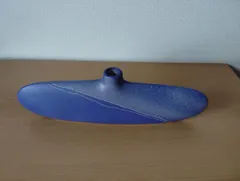 陶器製 花瓶 ブルー 扁平楕円型 一輪挿し 花器