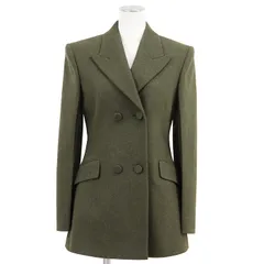 SALE【美品】GIVENCHY ジバンシィ テーラードジャケット サイズ 34 レディース ウールフランネル ダブルブレスト ピークドラペル 本切羽 サイドベンツ シグネチャー ロゴフルライニング アウター オリーブ 緑色 イタリア製のサムネイル