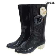 美品 シャネル CHANEL ゴールドココマーク カメリア ラバー ブーツ 38 バイカラー 黒 長靴 レインブーツのサムネイル