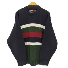 トミーヒルフィガー TOMMY HILFIGER フラッグタグ 刺繍 マルチカラーコットンクルーネックニット メンズ import：L 