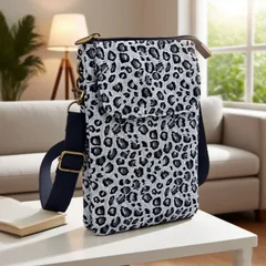 スマホショルダー スマホポーチ ポシェット バッグ ポケット 収納 斜め掛け ヒョウ柄 レオパード 綿 グレー おしゃれ