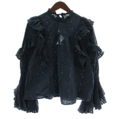 マウジー MOUSSY ブラウス 長袖 アイレットレース フリル F 紺 ネイビー /XZ ■GY58