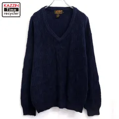 90s vintage Eddie Bauer 無地 ケーブル編み Vネック コットン ニットセーター メンズ 表記Lサイズ