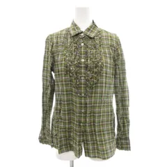 レリアン Leilian 美品 シャツ 9 緑 グリーン チェック柄 フリル 長袖 /NL ■GY61