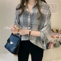 toasoa トーアソーア チェック シャツ レディース トップス 長袖 前開き シフォン とろみ ブラウス (ベージュ,  XL)