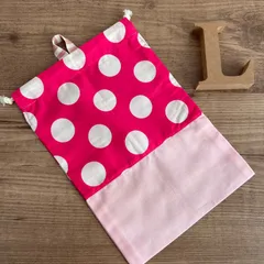 No.71《27×20》ループ付き⭐︎給食袋　L size ＊ピンクドット