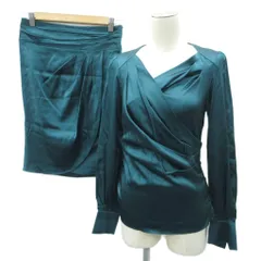 シトラスノーツ CITRUS nOTES セットアップ 上下 ブラウス シャツ 長袖 カシュクール タイトスカート ひざ丈 シルク 36 S グリーン 001-69803 /SY7 ■GY61