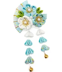 【即日発送】赤 手作り 鈴付き 青 結婚式 花 和装 紫 振袖 着物 ピンク 袴 浴衣 グリーン 成人式 卒業式 黄 七五三 髪飾り 6色 つまみ細工 [JZOON]