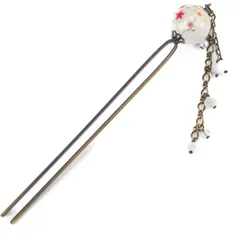 【即日発送】入学式 卒園式 卒業式 パーティー 七五三 和装 結婚式 着物 振袖 浴衣 和装小物 レディース 子供 大人 まとめ髪/和風 ヘアアレンジ ヘアアクセサリー 髪飾り ガラス玉風 とんぼ玉 ヘアスティック/日本製 簪 桜玉/白) - (クリアビーズ