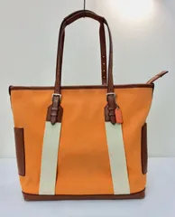 COACH コーチ トート ショルダーバッグ 70896 キャンバス レザー 大容量 オレンジ×ブラウン 　 K0313