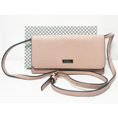 ◆中古美品◆FURLA【フルラ】 ショルダーウォレット 二つ折り長財布 レザー ピンクベージュ系 レディース　M911