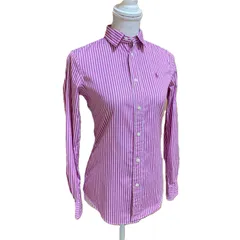 【used】POLO Ralph Lauren ポロラルフローレン ストライプシャツ 2 パープル スリムフィット 綿100