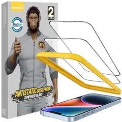 iPhone 14 Plus / 13 Pro Max 用 【米国SGガラス製・独創的なガイド枠】 2枚セット ガラスフィルム Lamicall ：9H 硬度 全面 保護 強化 ガラス フィルム 液晶 画面 シール Glass film Screen Pr 0