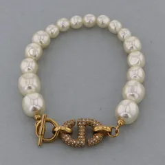 【値下げ】 Christian Dior クリスチャンディオール CD Navy ブレスレット ブレスレット レディース GP ゴールド 中古