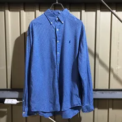 2205 Ralph Lauren 長袖シャツ ブルー M ラルフローレン チェック柄 ワンポイント 刺繍ロゴ ポロポニー 古着卸 アメリカ仕入