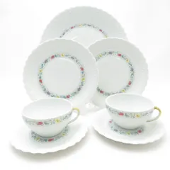 美品 GeorgerBoyer ジョルジュボワイエ ペルサーン ティーカップ＆ソーサー 中皿 大皿 5点 セット 18/27cmプレート 小花柄 SC10390P1 