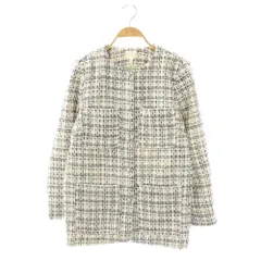 エイチ&エム H&M ノーカラーコート ツイード S ホワイト ブラック /HK ■ECB001