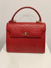 オーストリッチ 本革 ハンドバッグ チェリー レザー 2WAY ショルダー 