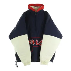 FILA (フィラ) 90s HALF ZIP JACKET 裏地ロゴ総柄 ハーフジップ 中綿ジャケット ネイビー/ホワイトのサムネイル
