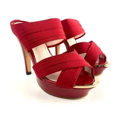 新品 未使用 11cmヒール美脚ドレープサンダル レッド 赤 22cm