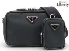 【美品】プラダ PRADA リナイロン Re-Nylon サフィアーノ トライアングル ブリック 斜め掛け ショルダーバッグ メッセンジャーバッグ ポシェット ショルダーポーチ ポーチ付き NERO ブラック リナイロン 再生ナイロン レザー 2VH070