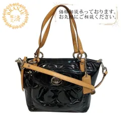 COACH コーチ 2way シグネチャー  エナメル ハンドバッグ ベージュ レディース
