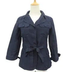 ランバンオンブルー LANVIN en Bleu ジャケット 36 紺 ネイビー テーラードカラー 七分袖 ウエストベルト付き ミドル丈 /YS62 ■ECD001