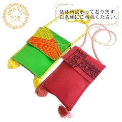 2点セット 和装 着物 帯 ポシェット 幾何学柄 コットン ショルダーバッグ マルチカラー レディース