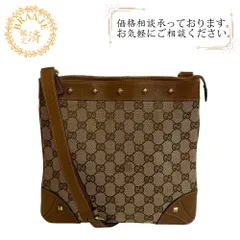 GUCCI グッチ 120893  スタッズ 斜め掛け GGキャンバス GGキャンバス ショルダーバッグ ブラウン ユニセックス