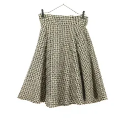 美品 3１sons de mode トランテアンソンドゥモード チェック柄 ミディ丈 ツイード フレアスカート 38 ベージュ系 ベルト付 レディース 古着