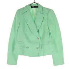 ZARA ザラ コットン 長袖 ツイードジャケット S グリーン レディース 古着