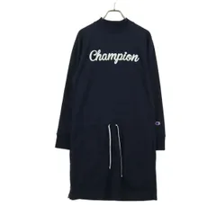 美品 Champion チャンピオン ロゴ 長袖 トレーナー 膝丈ワンピース M ネイビー レディース 古着