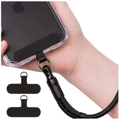 [スマート良品] スマホ ストラップホルダー 全機種対応 iPhone Android 首掛け ハンド ストラップ 外付け 挟むだけ 落下防止 15色 スマホショルダー 金具 スマホアクセサリー (06 ブラック,２枚) 0