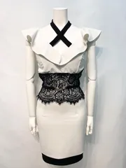 2409 DAZZY デイジー　キャバクラ　ドレス　レース　リボン　クロス　タイト　ミニ　伸縮性　キャバドレス　S