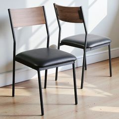 アイアンダイニング「ブリジット」チェア のみ [2脚セット] クッション座面 アイアンチェア PVC 異素材 スチール製 シンプル インダストリアル ダイニングチェア ブラック[離島配送不可]