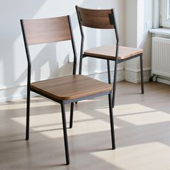 アイアンダイニング「ブリジット」チェア のみ [2脚セット] 板座 フラット アイアンチェア 異素材 スチール製 シンプル インダストリアル ダイニングチェア ブラウン[離島配送不可]