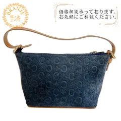 CELINE セリーヌ ミニバッグ アクセサリーポーチ Cマカダム スエード ハンドバッグ ネイビー レディース