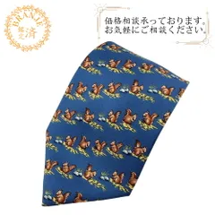 HERMES エルメス アニマルモチーフ Cravate リス柄 シルク ネクタイ ブルー メンズ