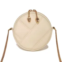 BVLGARI ブルガリ セルペンティ カボション マイクロ ポーチ スネークヘッド キルティング スムース カーフ ラウンド ミニ チェーン ポシェット RFID ICチップ エンボス アイボリー ショルダーバッグ 292256