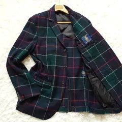 美品　ラルフローレン ラグビー　Ralph Lauren RUGBY　チェック柄　テーラードジャケット　ウール　3B　3つボタン　マカオ製　マルチカラー　L　カジュアル　グリーン　緑　レッド　赤　ネイビーのサムネイル