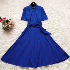 ラコステ　ポロシャツ　シャツ　フレア　ロングワンピース　刺繍ロゴ　ベルト付き　ブルー　青　34